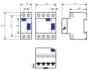 Dimensões - Iinterruptor diferencial residual