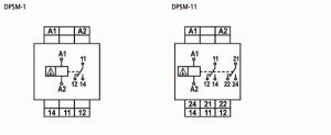 Diagrama(s) de ligação do Supervisor monofásico tempo ajustável Tipo: DPSM-1 e DPSM-11