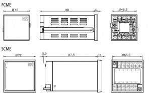 Dimensões - Contadores de impulsos microprocessados Tipo: FCME-4 e SCME-4