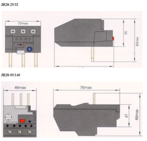 Relé de Sobrecarga (Térmico) JR-28 - Dimensões